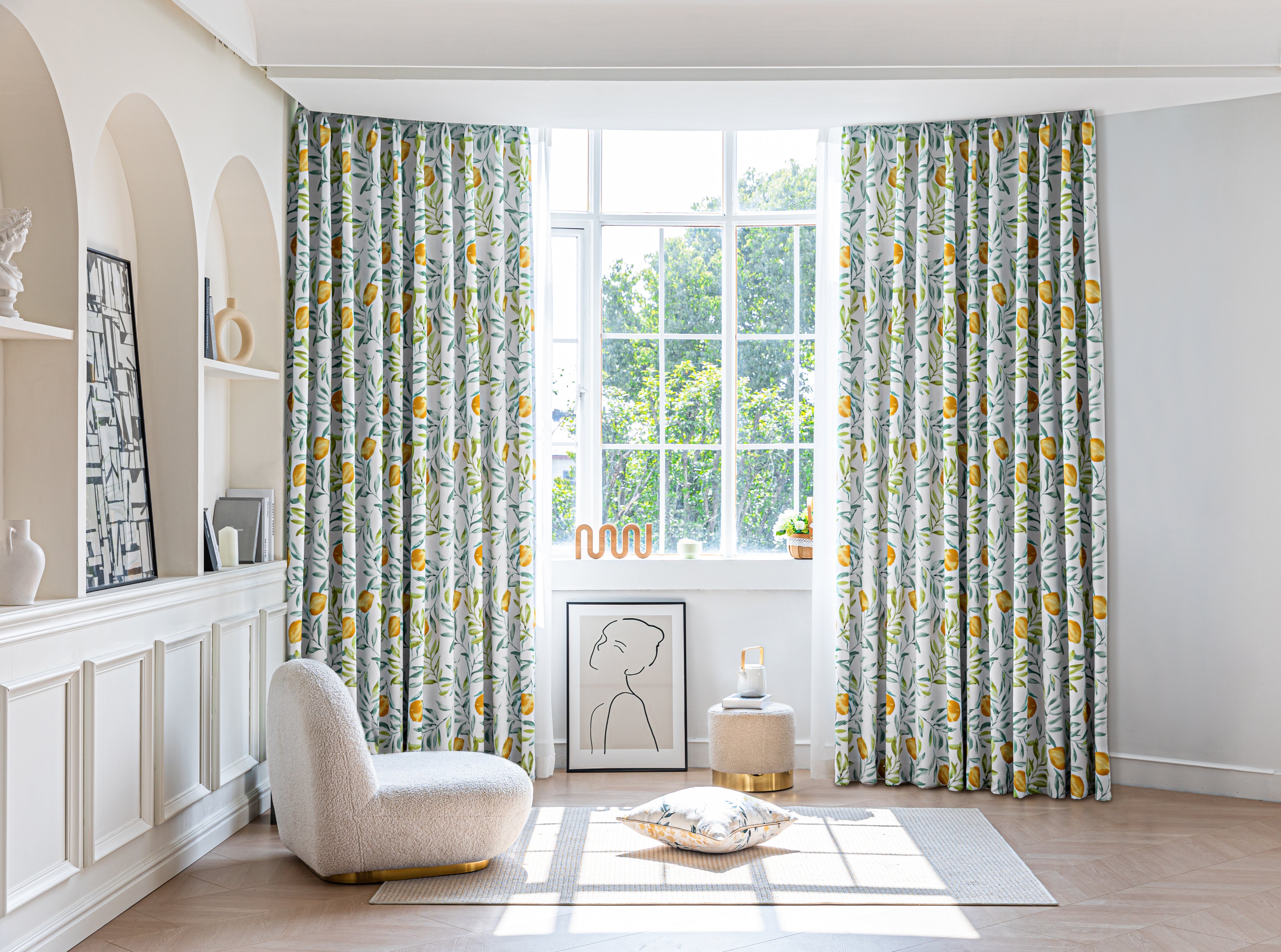 カーテン 鳥 花 バラ 和風 褐色 遮光 2枚セット 幅100x丈178cm（2枚