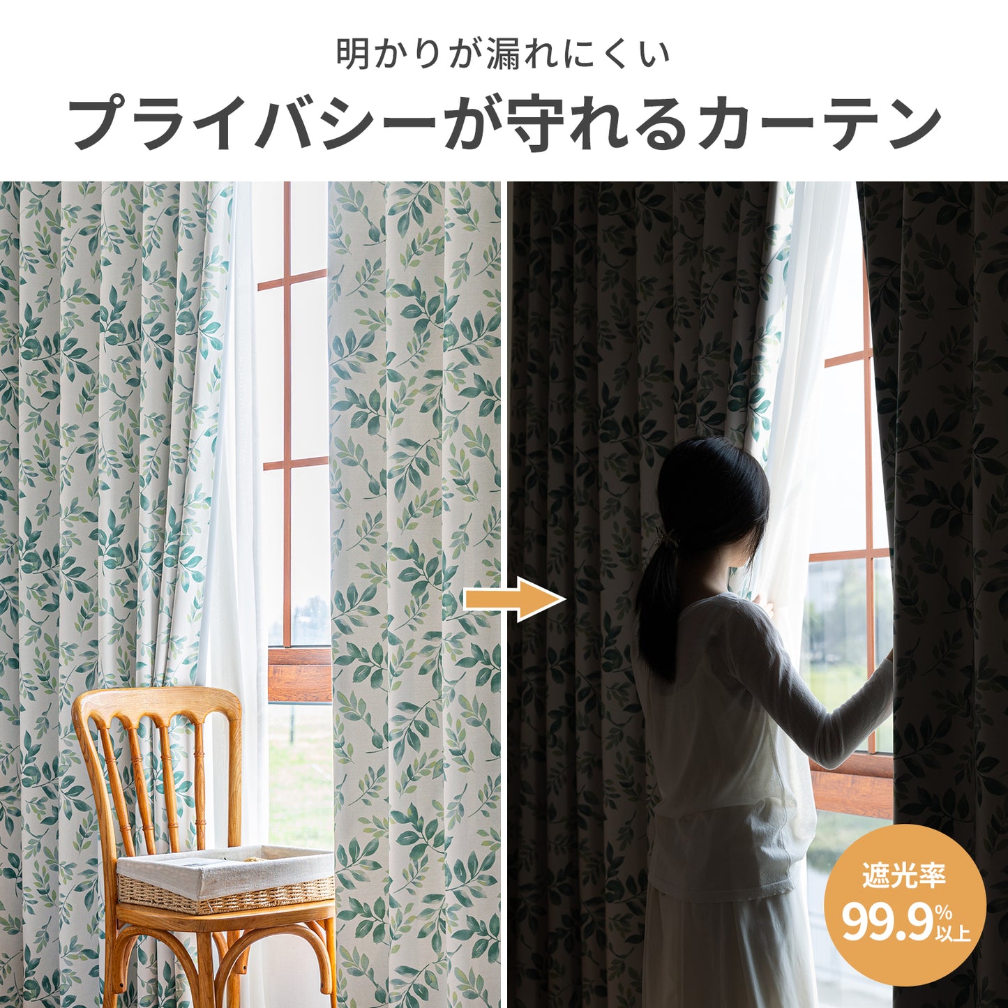 遮光カーテン(柄プリント)2枚セット（レモン柄）