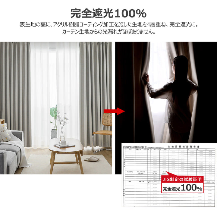AZRA 完全遮光 カーテン 2枚組 厚手 グレー